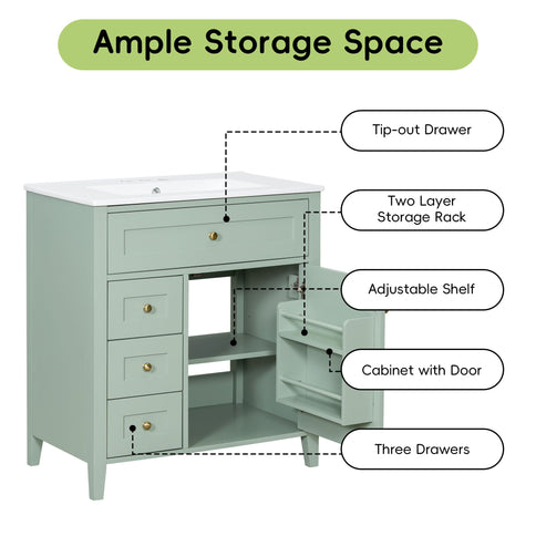 Bathroom Vanity With Sink, 3 Drawers And Adjustable Shelf, Freestanding Storage Unit