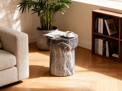 Round Geometric Outdoor End Table - Marble