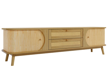 Rattan TV Stand For Tvs Up To 75'', Modern Farmhouse Media Console, Entertainment Center With Legs, TV Cabinet For Living Room, Home Theatre - Natural Wood