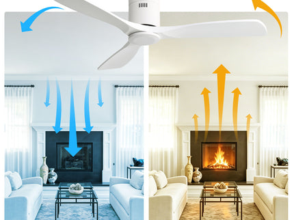 52" Flush Mount Ceiling Fan With Remote, No Light, 3 Blades, 6 Speed DC Motor For Indoor Patio - White