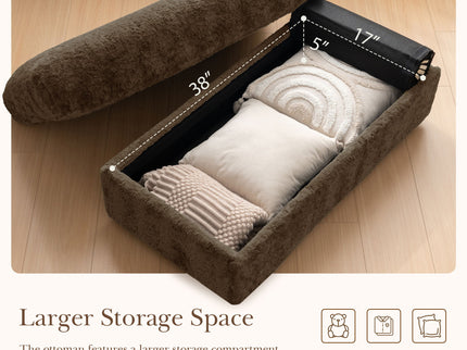 Oversized Chaise Lounge Indoor Rabbit Fur Sofa Bed With Storage Ottoman And Armrests Cup Holders With Deep Seat