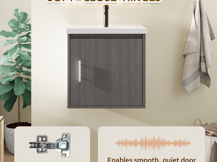 Floating Bathroom Vanity Combo, Wall Mounted Cabinet With Sink & Soft Close Doors For Small Bathrooms