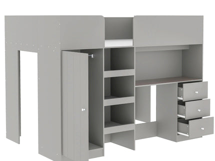 Loft Bed With Built In Wardrobe, Desk, Shelves, And Drawers