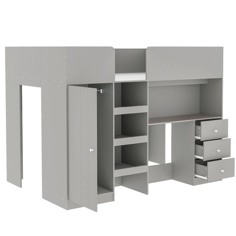 Loft Bed With Built In Wardrobe, Desk, Shelves, And Drawers