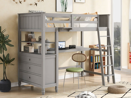 Loft Bed With Drawers With Desk And Shelves