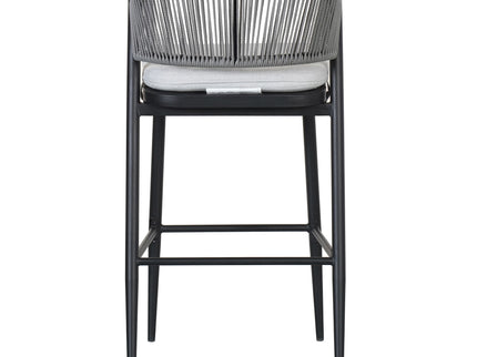 Outdoor Bar Height Metal Frame Counter Stools With Scallop Shaped Backrest & Water Resistant Cushions