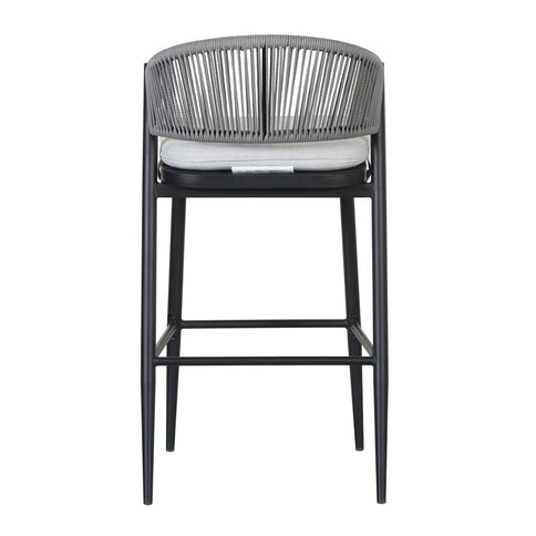 Outdoor Bar Height Metal Frame Counter Stools With Scallop Shaped Backrest & Water Resistant Cushions