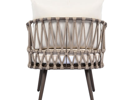 4 Piece Outdoor Patio Furniture Set, Metal Chairs With Woven Rope U Shaped Backrest