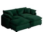 Dark Green / 3 Pc. 2 Seater Sectional, 2 Ottomans
