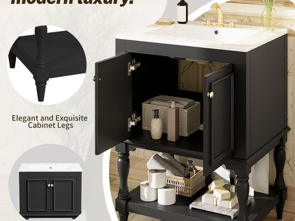 Modern Bathroom Vanity With Sink, Rectangular Cabinet With Open Shelf And Closed Storage