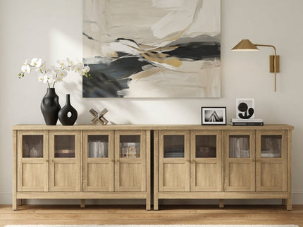 Buffet Cabinet With 4 Doors, Adjustable Shelves Handles - Natural