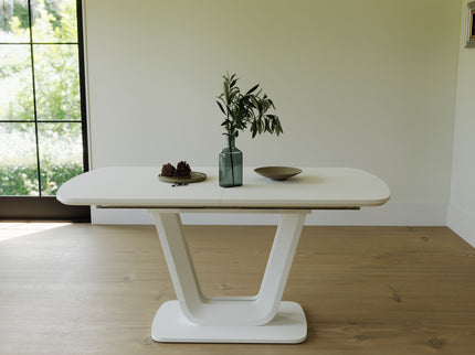Modern Industrial Style Expandable Dining Table With U Shaped Legs - Antique Gray White