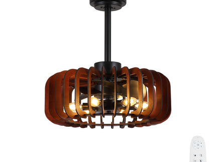 Ceiling Fan, Fandelier With 6 E12 Sockets, Reversible DC Motor, 6 Speeds, Remote Control, Adjustable Hanging - Black / Brown