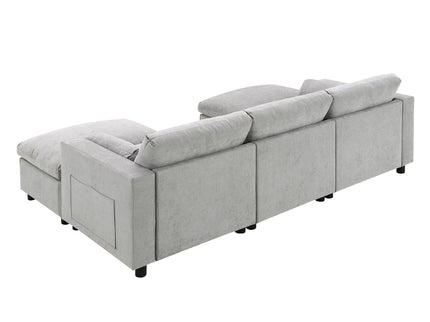 Modular Sectional With Storage Pockets, 5 Seat U Shaped Couch Set With Pillows, Free Combination Modern Cloud Sofa With 2 Movable Ottoman