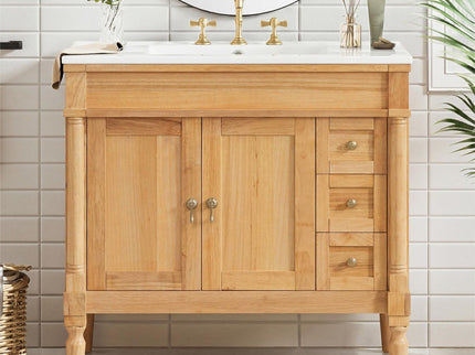Modern Bathroom Vanity With Ceramic Sink, Soft Close Doors, Adjustable Shelves