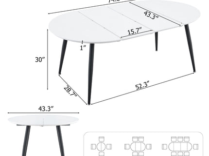 Pull Out Dining Table, Round Design - White