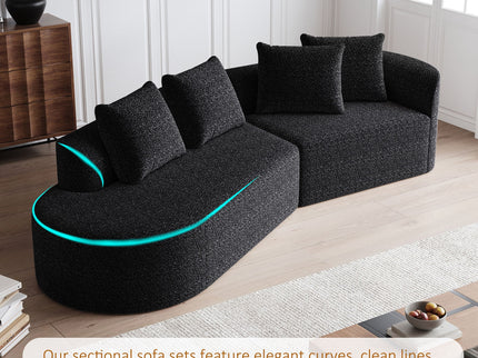 Upholstered Oversized Sectional Sofa, 4 Seater Extra Deep & Wide Seat Curved Cloud Couch With 4 Throw Pillows, Free Combination Living Room - Black