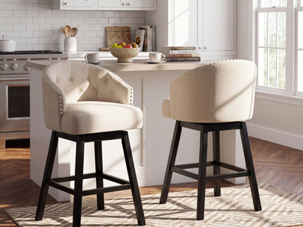 360 Degree Swivel Bar Stool & Stunning Nailhead Trim (Set of 2) - Beige