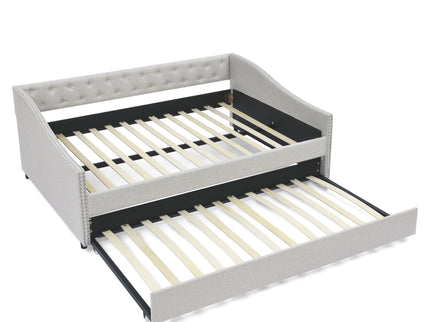 Upholstered Tufted Daybed With Drawers, Waved Arms