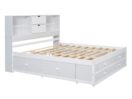 Platform Bed With Storage Headboard And 8 Drawers