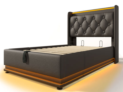 Upholstered Bed, 360 Surround LED Function, Remote Control, Hydraulic Storage Bed With USB, Type-C Charging (Without Mattress)