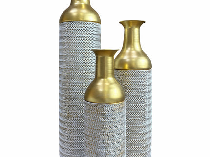 Decorative Tall Floor Vases For Home Decor (Set of 3) - White / Gold
