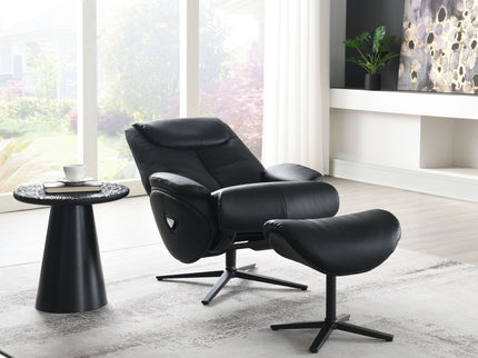 Labotina - Top Grain Leather Accent Chair With Swivel & Ottoman - Black