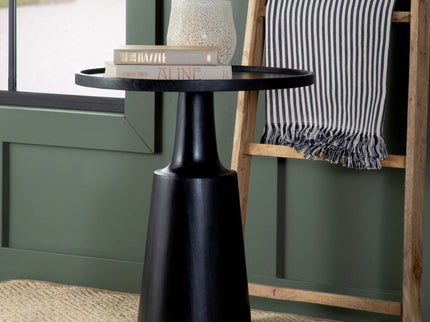 Stain Pedestal Accent Round Table With Lipped Top - Black