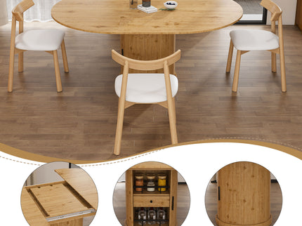 Extendable Oval Dining Table Set With 4 Cushioned Chairs, 2 Tier Storage - Oak