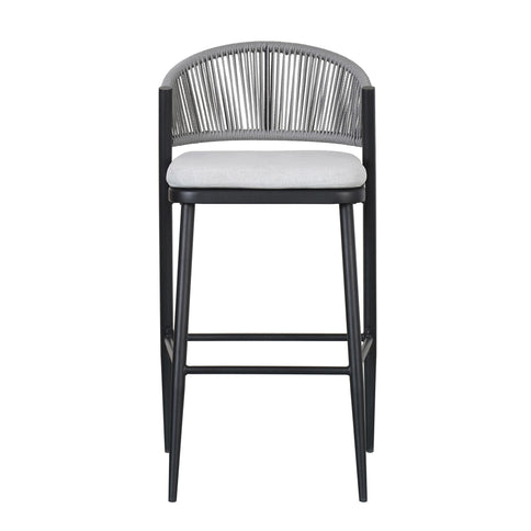 Outdoor Bar Height Metal Frame Counter Stools With Scallop Shaped Backrest & Water Resistant Cushions