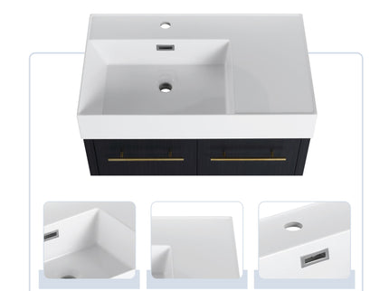 Modern Wall Mounted Bathroom Vanity With Resin Sink And Storage Rack