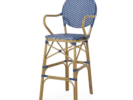 Outdoor Wicker And Aluminum French Barstools (Set of 2)