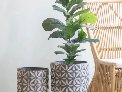 Metal Planter Stand, Round Galvanized Farmhouse Planter (Set of 2) - Gray