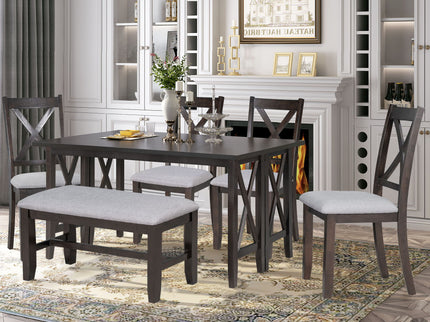 6 Piece Family Dining Room Set, Space Saving Foldable Table And 4 Chairs With Bench