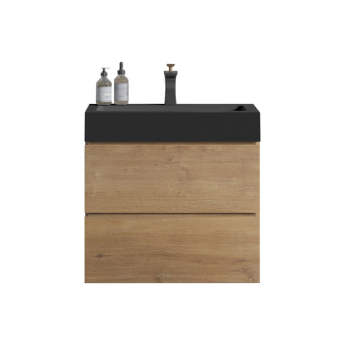 Alice - Natural Oak Bathroom Vanity With Sink, Large Storage Wall Mounted Floating Bathroom Vanity For Modern Bathroom, One-Piece Sink Basin Without Drain