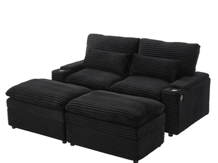 Convertible Loveseat Sofa With Storage, USB Ports, Cup Holders