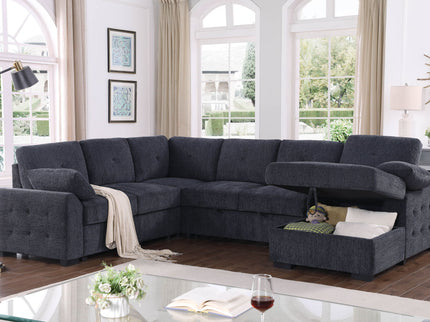 Nyhan - Upholstered Corner Sectional With Pull Out Loveseat And Storaged Chaise