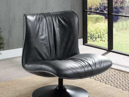 Piotr - Top Grain Leather Accent Chair With Swivel - Black