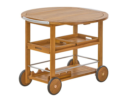 Outdoor Bar Cart With Foldable Tabletop & Removable Trays - Teak