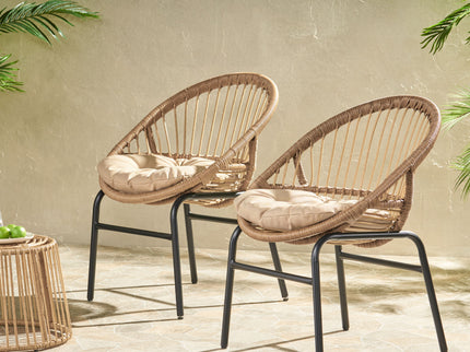 Outdoor Accent Chair With Curved Back And Basket Frame, (Set of 2) - Light Brown / Beige
