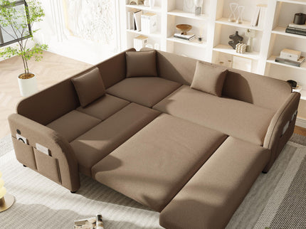 L-Shaped Couch With Pull-Out Bed, Oversize Convertible Sleeper Sofa With Side Pocket & USB Port