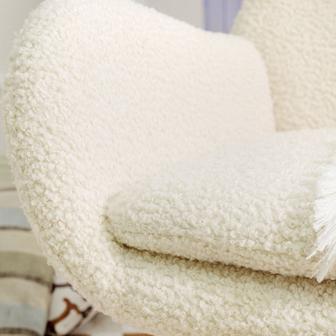 Rocking Chair Nursery, Teddy Upholstered Rocker Glider Chair With High Backrest, Adjustable Headrest & Pocket, Comfy Glider Chair For Nursery, Bedroom, Living Room, Offices, Rubber Wood