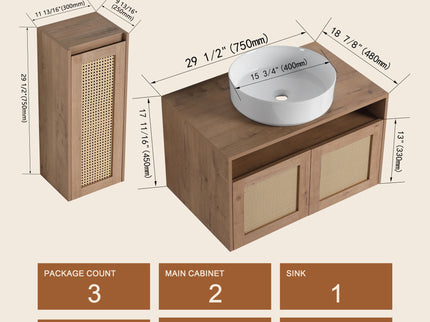Bathroom Vanity With Art Sink And Side Cabinet, Float Mounting Design