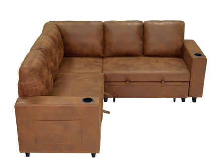 Upholstered L - Shape Sectional Sofa Bed With Pull Out Sleeper And Storage