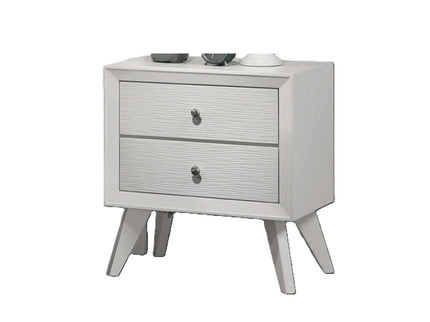 Nightstand With Angled Legs, Round Knobs, Wave Texture, 2 Drawer Bedside Table - White