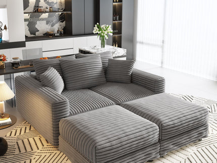 Deep Seat Convertible Sofa With Soft Pillows And Ottomans