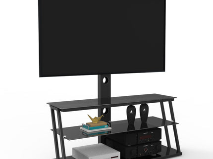 Multi-Function Angle And Height Adjustable Tempered Glass TV Stand - Black