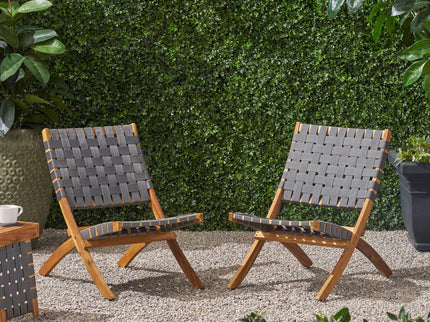 Solidago - Outdoor And Strapping Belt Folding Chairs, (Set of 2) - Black / Brown