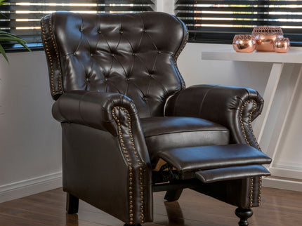 Contemporary Style Push Back Recliner With Button Tufted Stitching And Nailhead Trim