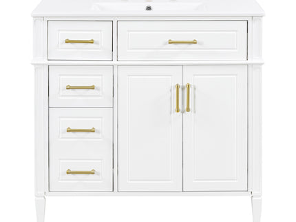 Bathroom Vanity With Sink, 4 Drawers, 2 Doors